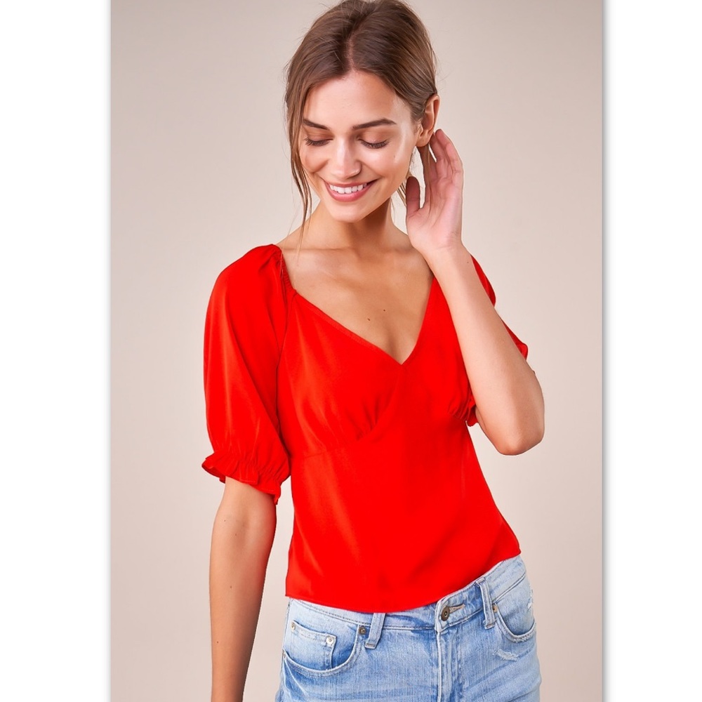Sugarlips Red Puff Sleeve Blouse Top